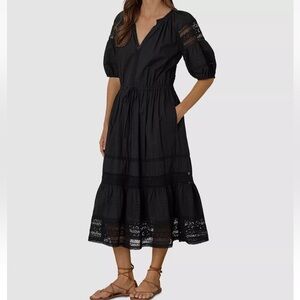 $239 Velvet by Graham & Spencer Women's Black Floral Lace Midi Dress Sz S cotton